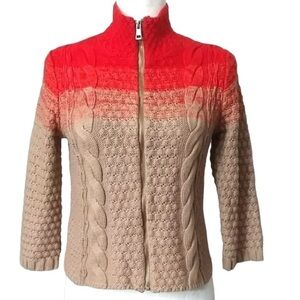 Rachel Roy Orange Tan Ombre Cable Knit Zip Cardigan Size S